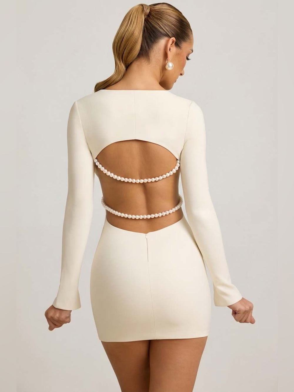 NWT Oh Polly Ivory Pearl Open Back Mini Dress Size US 4